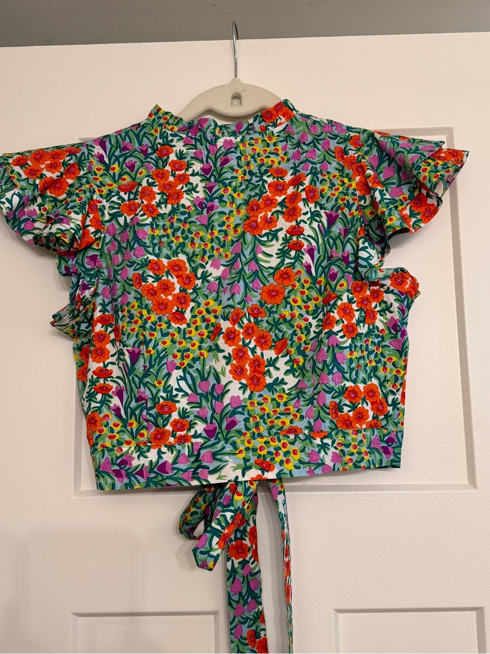 Banjanan x Madewell Crop Top NWT Size Small Floral Flutter Sleeve Tie Front - Picture 5 of 10